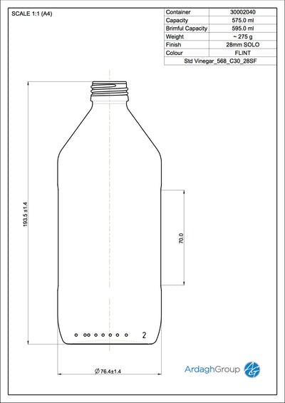 575ml Flint Glass Vinegar Bottle – 28mm Screw Top
