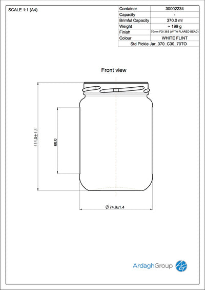 370ml Flint Glass Pickle Jar