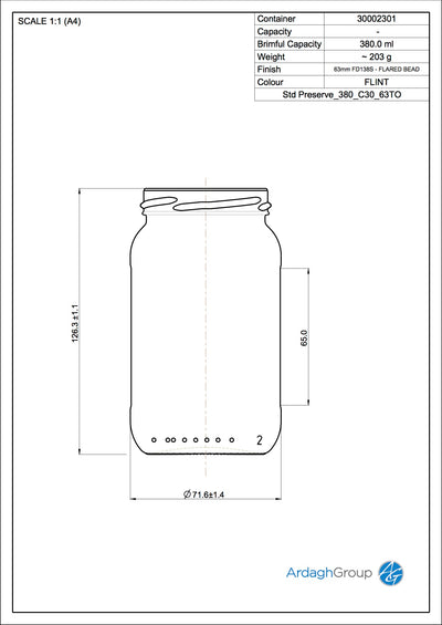 380ml Flint Glass Preserve Food Jar