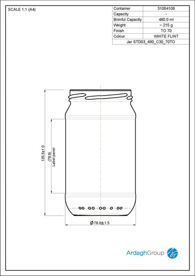480ml Flint Glass Food Jar