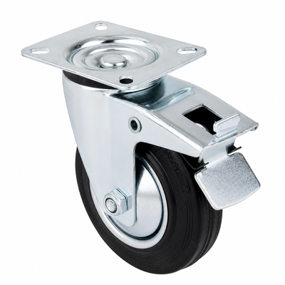 125mm Rubber Swivel Castor with Brake for Roll Containers & Roll Cages