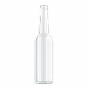 Sticlă de bere din sticlă albă Flint, de unică folosință, 330 ml – finisaj tip coroană de 28 mm