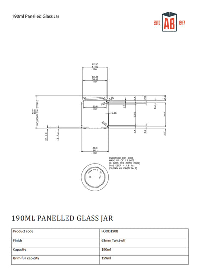 190ml Panelled Glass Food Jar