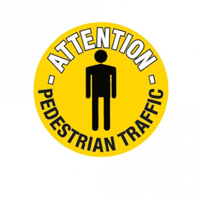 Attention Pedestrian Traffic Floor Marker Sign – 430mm Diameter Slip Resistant Graphic