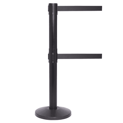 Twin Retractable Belt Barrier 3.4m Webbing – Black Steel Post