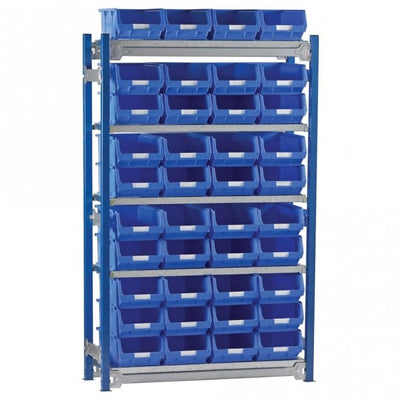 Boltless Steel Shelving Unit with 40 Small Parts Plastic Storage Bins