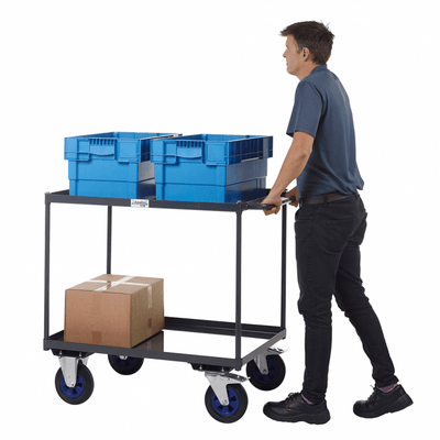 Heavy Duty 2 Shelf Steel Tray Trolley 600kg Capacity