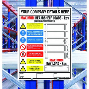 Pallet Racking Weight Load Notice Sign 350 x 470mm Semi-Rigid PVC